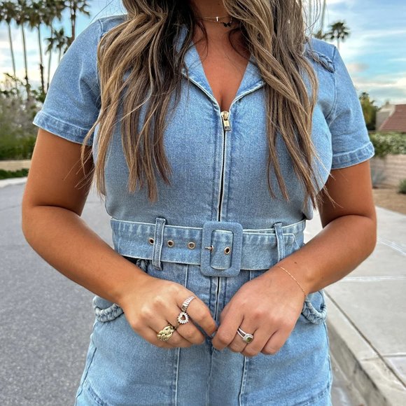 Show Me Your MuMu Pants - NWOT Show Me Your Mumu Outlaw Denim Jean Mini Romper Tide Blue